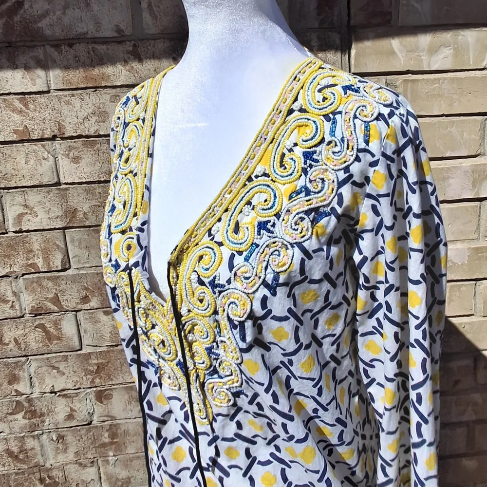 Barbara Gerwit Embellished Geometric Print Cover-Up Tunic Top Women Size Large - Picture 5 of 16